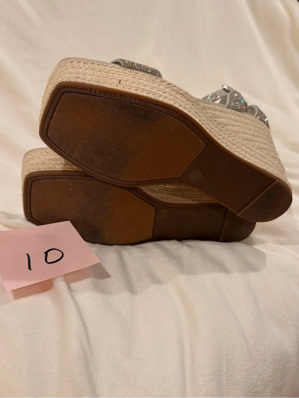 Silver Rhinestone Espadrille Wedge Sandals - Silver